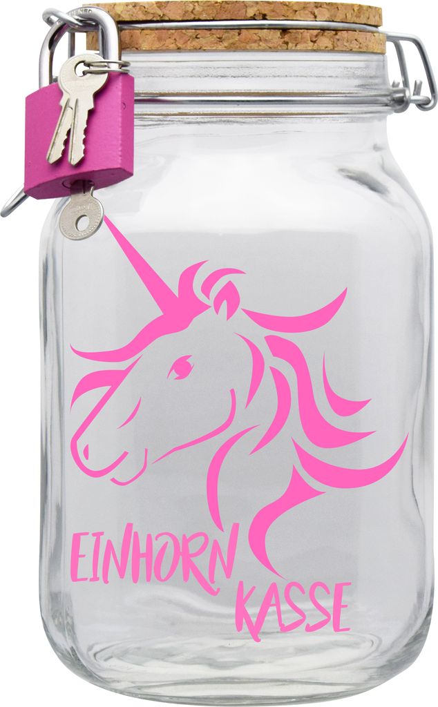 Spardose Geld Geschenk Ideen Einhorn Kasse Transparent Größe XL 2 Liter