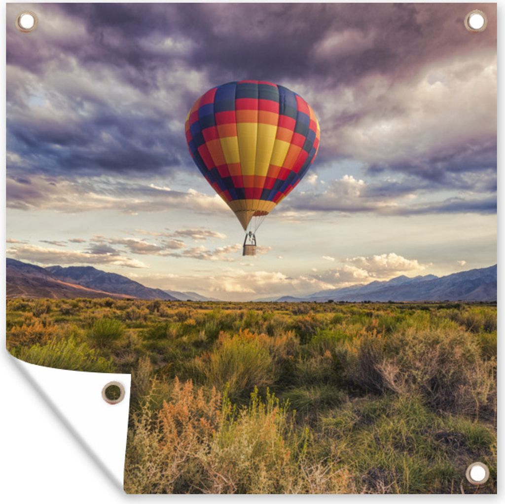 MuchoWow 100x100 cm Outdoor-Poster Gartendeko Sichtschutz Garten Poster für den Garten Heißluftballon - Wiese - Amerika