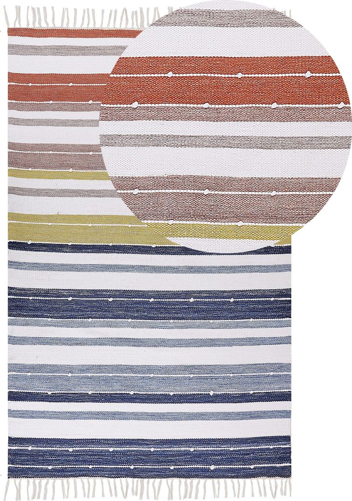 BELIANI Teppich Mehrfarbig Kunststoff 140 x 200 cm Outdoor u. Indoor Matte Modern mit Streifenmuster Rechteckig Kurzflor Gartenaccessoires Balkon