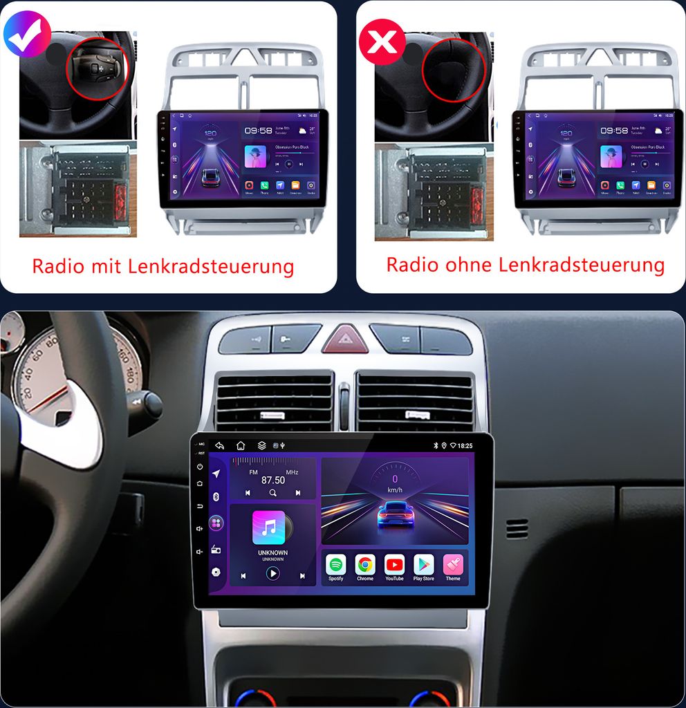 4G 64G Wireless Carplay Android 13 Autoradio 2 Din für Peugeot 307/307CC/307SW 2002-2013 9 Zoll Autoradio mit Android Auto Navi GPS WiFi Mirror Link Bluetooth FM/RDS/DAB/DVR/32 EQ/SWC Rückfahrkamera