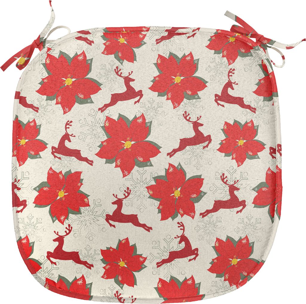 ABAKUHAUS Weihnachten Polster für Esszimmerstühle, Poinsettia-Ren, Dekoratives wasserfestes Kissen mit Riemen für Küchensitze, 40 cm x 40 cm, S...