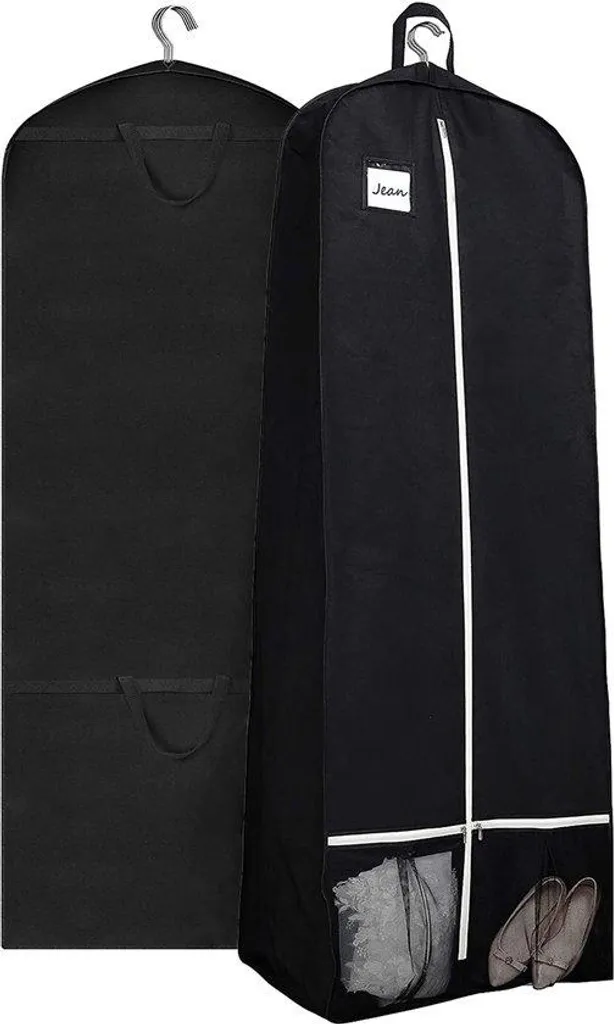 Housse de transport noire pour robe de mariée avec poches et zip robuste