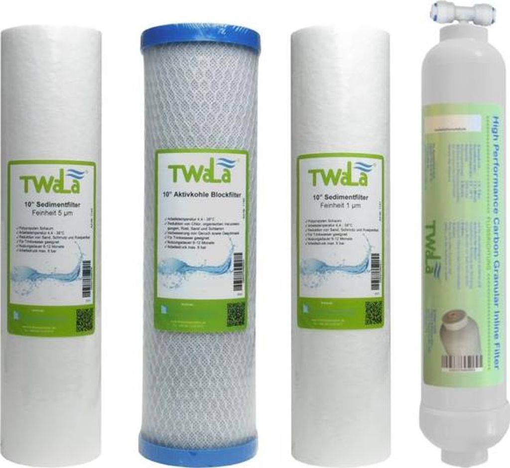 TWaLa 10' Filter Set 4-teilig Trinkwasser Filter für RO Umkehrosmose, Brunnenwasser, Wasserfilter