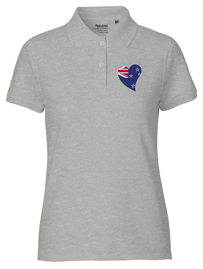 Huuraa Damen Polo Shirt Neuseeland Flagge Herz XL Sport Grey Bio Baumwolle Fairtrade Poloshirt Geschenkidee