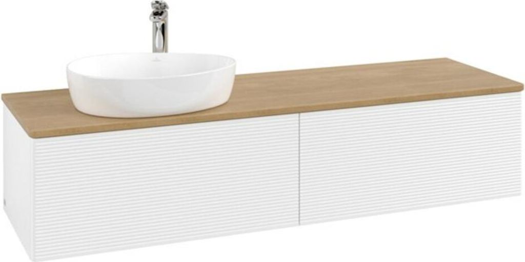 V&B Waschtischunterschrank mit Frontstruktur -Beleuchtung Antao 160x50cm, HL, WBP hon. Oa, wh. m Lac