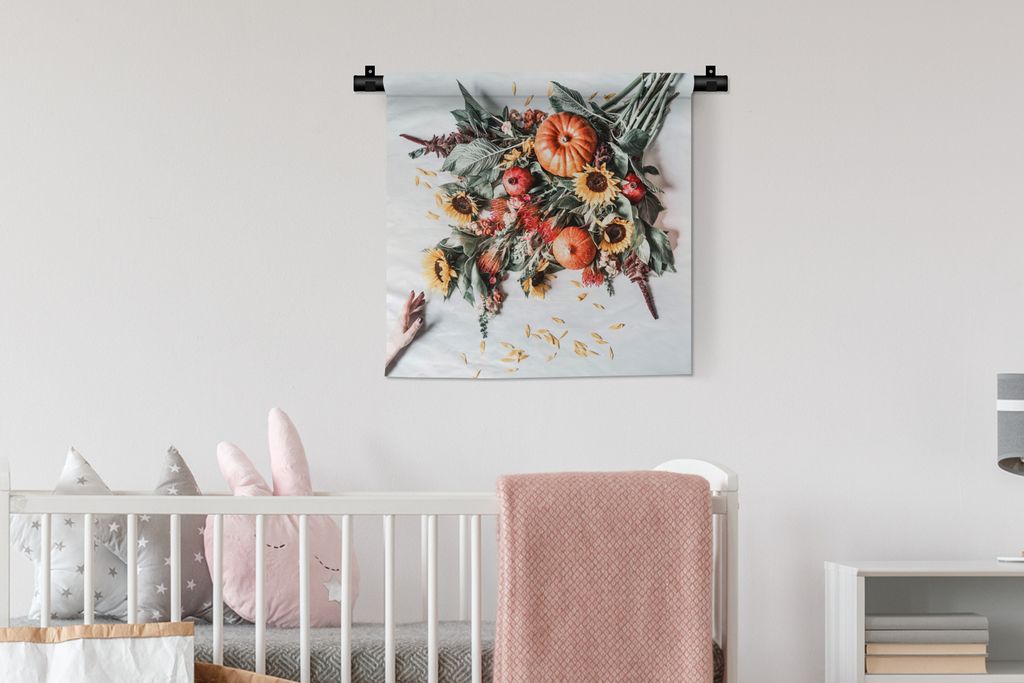 MuchoWow Wandteppich Wandbehang Blumen - Herbst - Blumenstrauß 60x60 cm Tapisserie Dekoration Wandtuch - Dekorationen - Wand Decke
