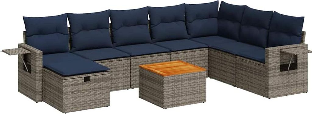 vidaXL 9-tlg. Garten-Sofagarnitur mit Kissen Grau Poly Rattan