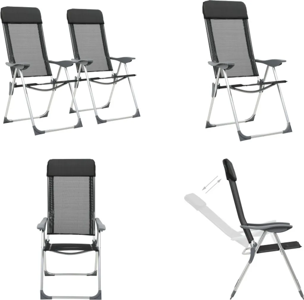 vidaXL Chaises de camping pliantes 2 pcs en aluminium noir ultra légères