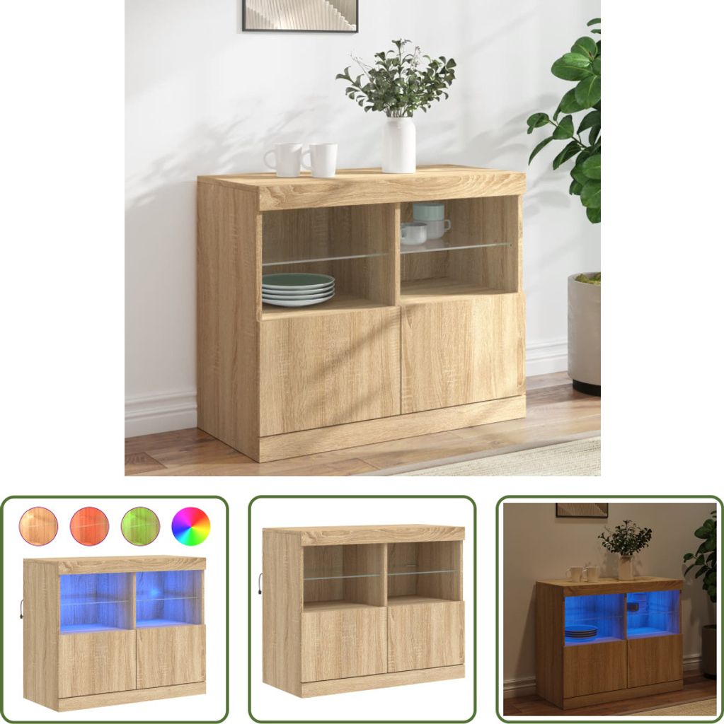 The Living Store Sideboard mit LED-Leuchten Sonoma-Eiche 81x37x67 cm