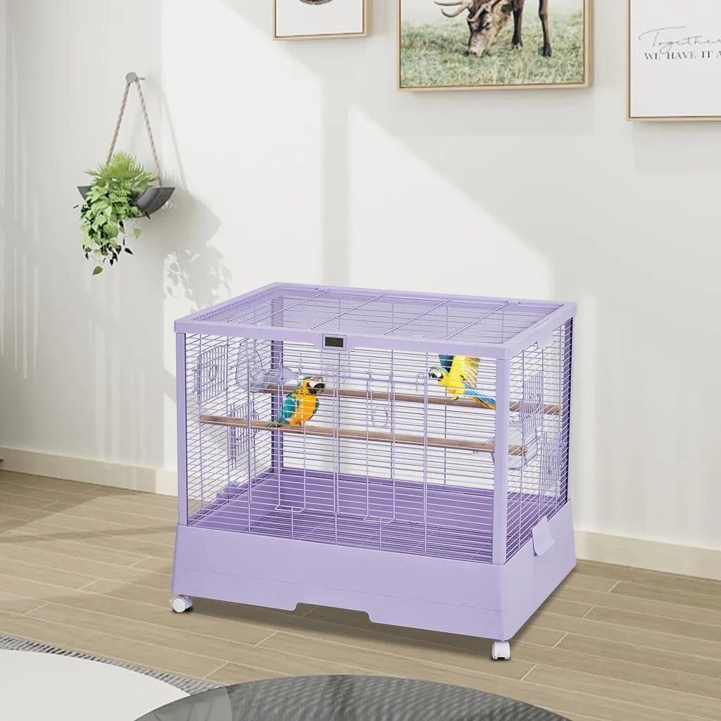 Cage à oiseaux 71 cm en fer avec support à roulettes violette - 2