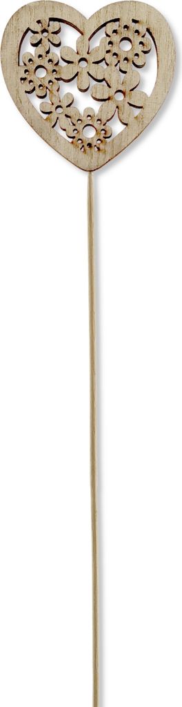 Holz Blumen-Stecker Herz mit Blümchen natur 7 x 35cm Dekostecker Blumenstab Herzstab Holzstecker