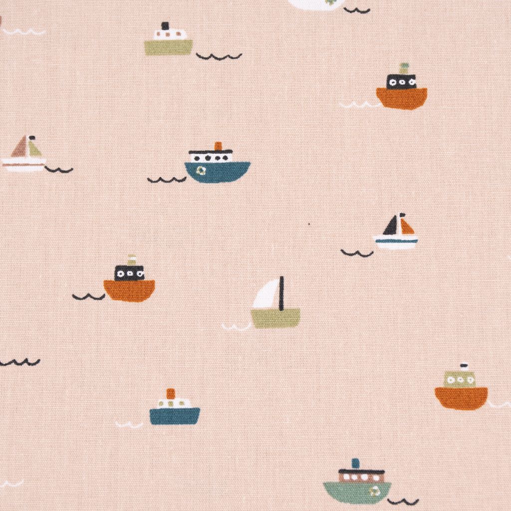 Baumwollstoff Meterware Bio Popeline Kinderstoff Boats sand 1,4m