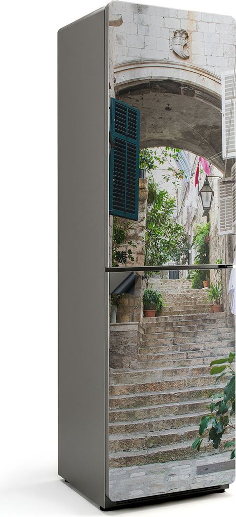 Eine charmante Straße mit Treppen – Magnetische Kühlschrank Abdeckung – Dekorfolie magnetisch Küche – Kühlschrank Magnet Deko – selbstk...