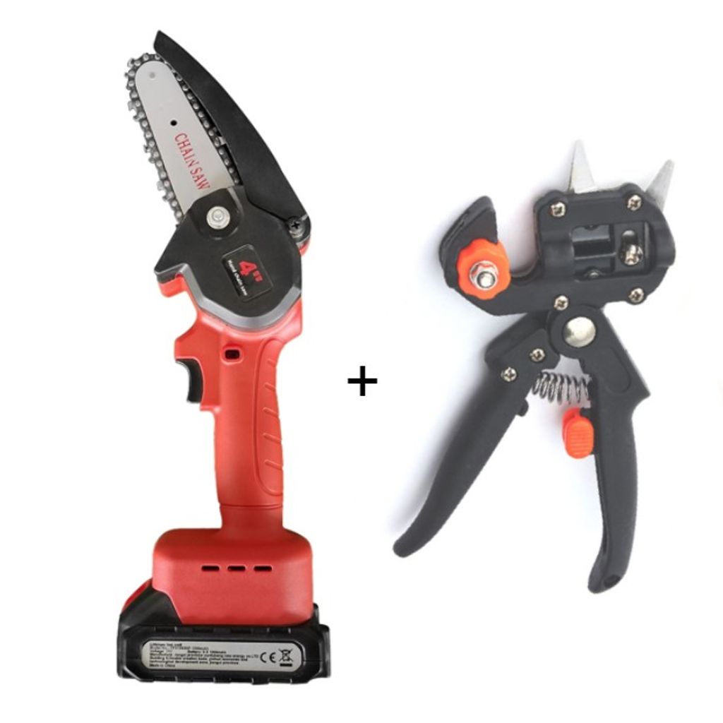2er Set BRENCHIE Akku Kettensäge, Handsäge + MASTER-CUT Trimm- und Spaltschere, Astschere - BRENCUT