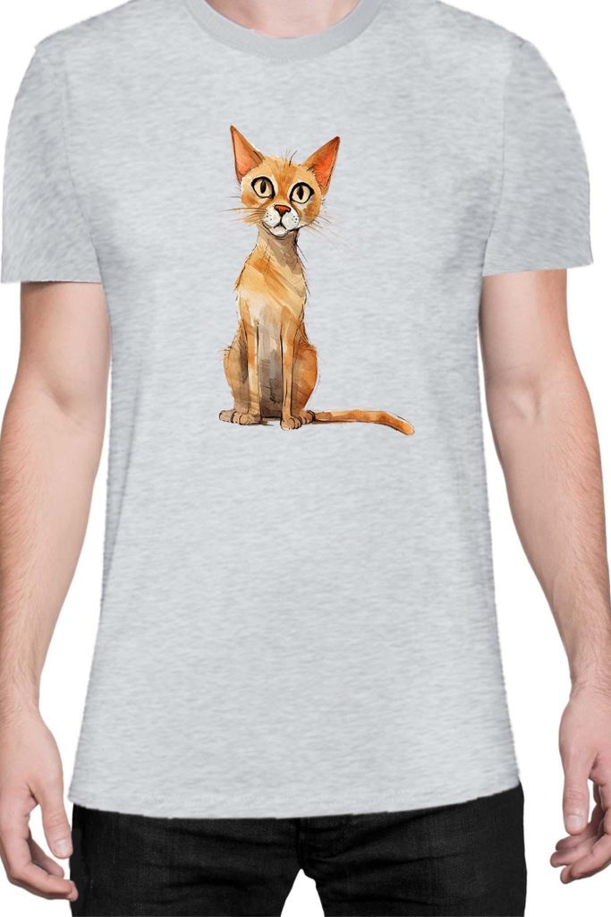 Herren T-Shirt Funny Cats Breeds Arabian Mau Cat, Man L / Grau