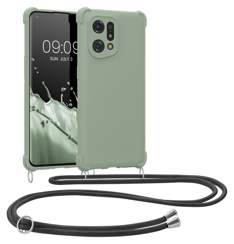 kwmobile Necklace Case kompatibel mit Oppo Find X5 (5G) Hülle - Cover mit Kordel zum Umhängen - Silikon Schutzhülle Graugrün
