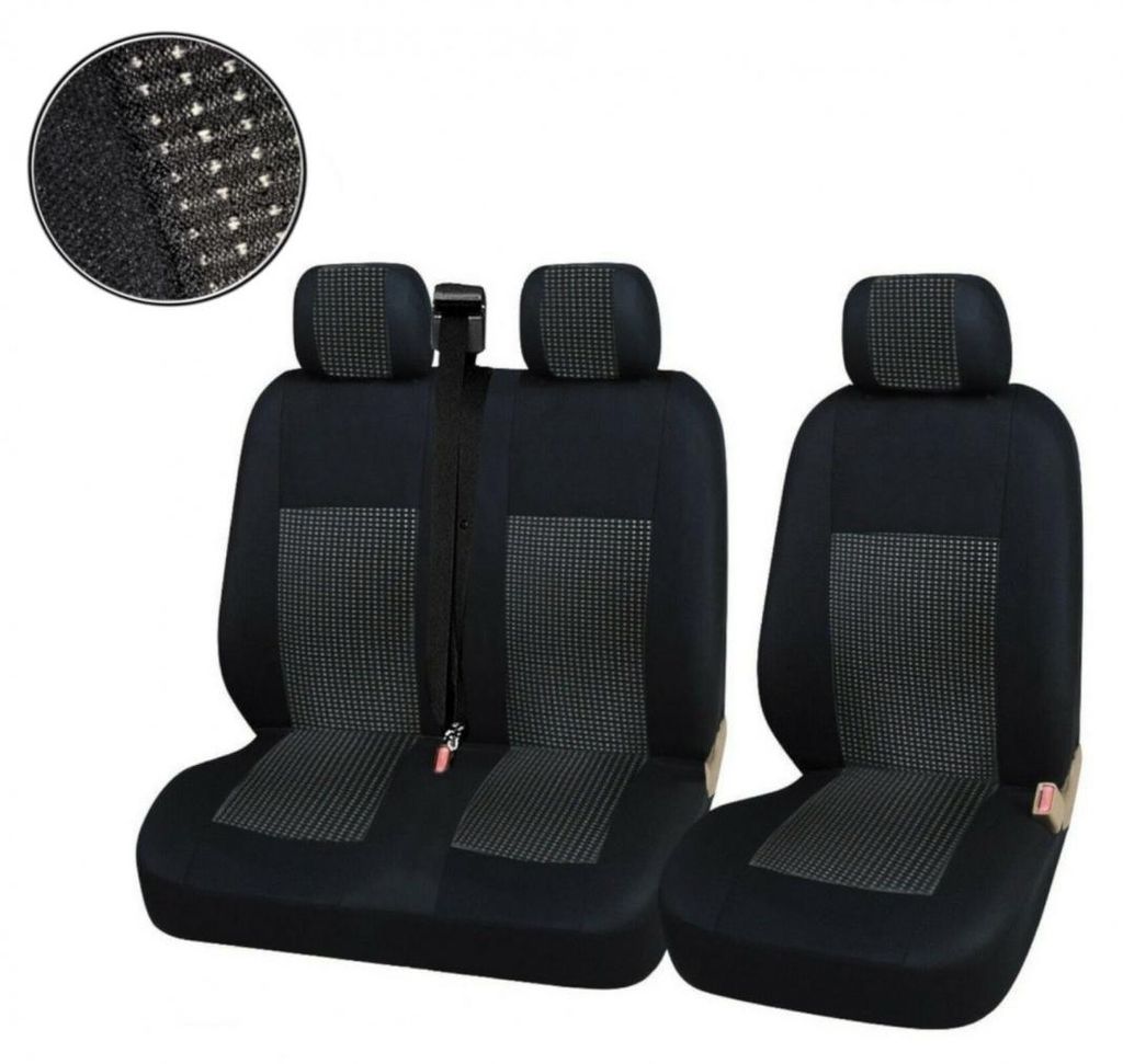 2+1 Luxus-Sitzbezüge in Schwarz für Sitze von Mercedes Sprinter, Vito, VW Crafter T5, Ford Transit, Peugeot, Iveco – Premium-Gew
