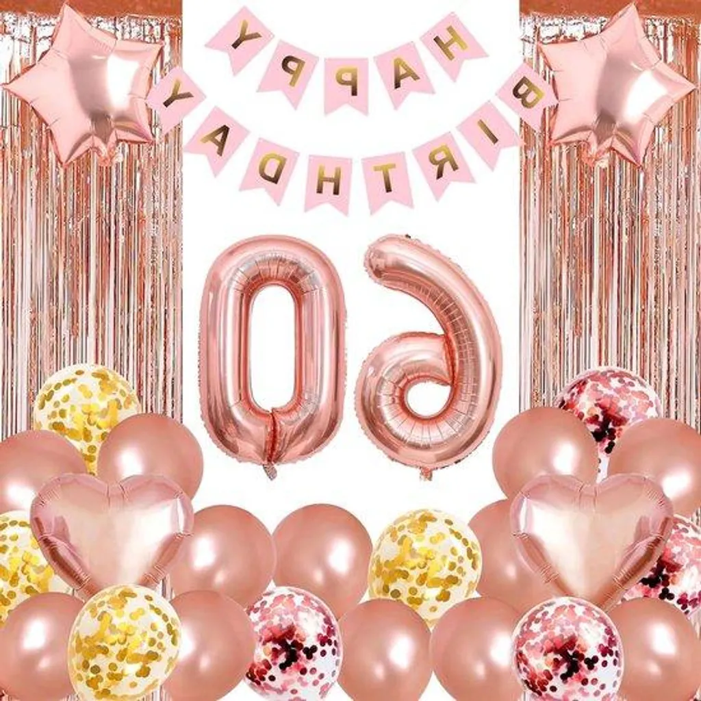 Kit Décoration 60 Ans avec Grande Bâche Happy Birthday et 60 Ballons