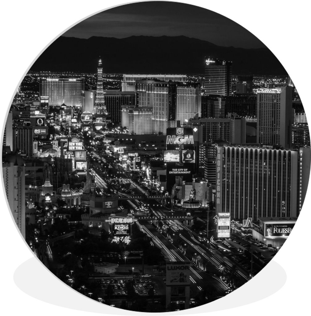 MuchoWow Rundes Wandbild - Runde Bilder Las Vegas bei Nacht Ø 60 cm Kreis Wanddekoration Kunststoff - Wandkreis - Wandschmuck - Wand Kreis - Das...