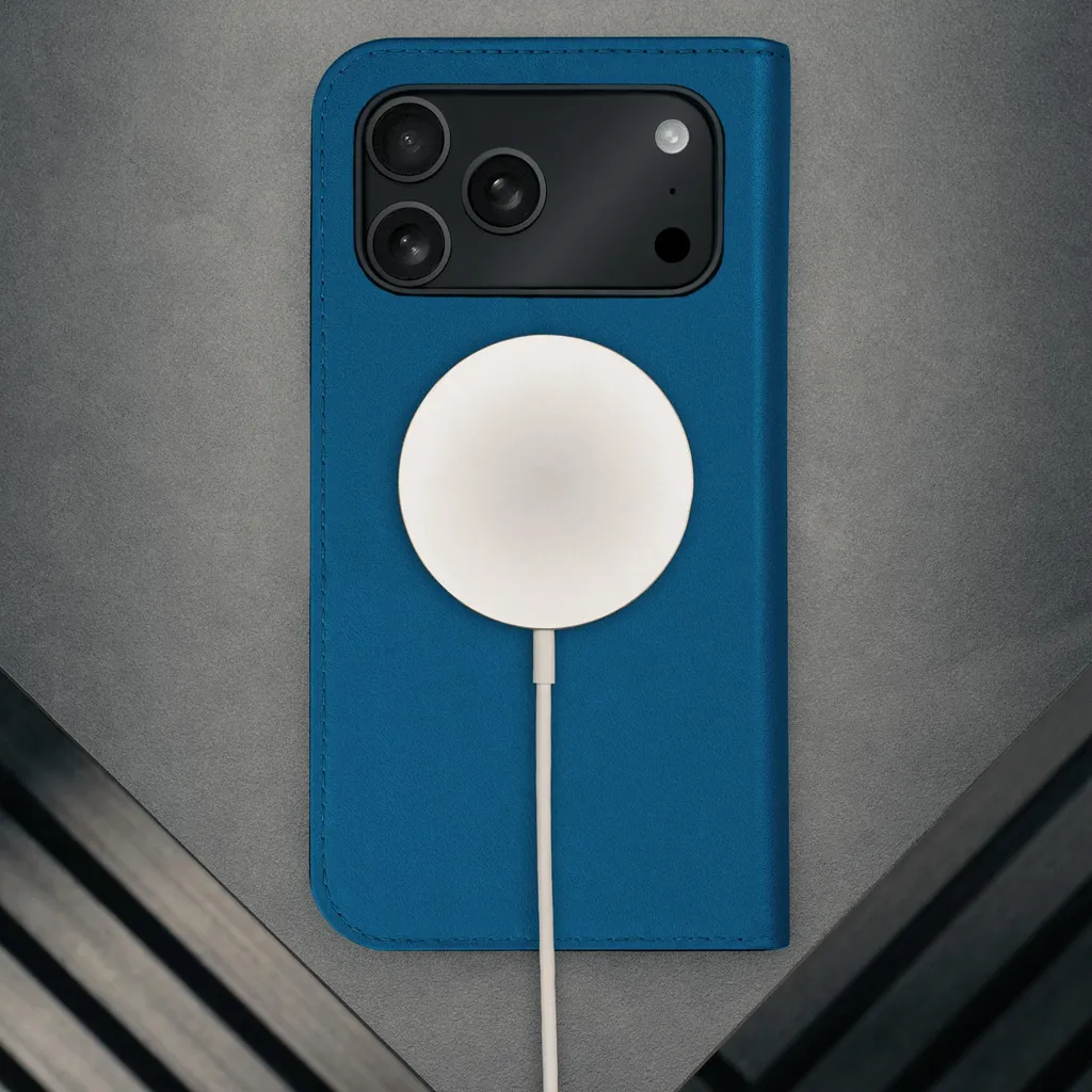 Cover MagSafe iPhone 17 Pro Max TORRO Pelle Vera Blu Cobalto - 6