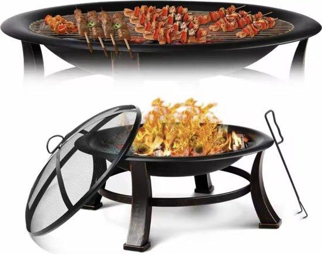 Outdoor-Grill-Set - 2in1 - Draagbar - Vuurtafel - Pook - Zweisitzig - Schwarz