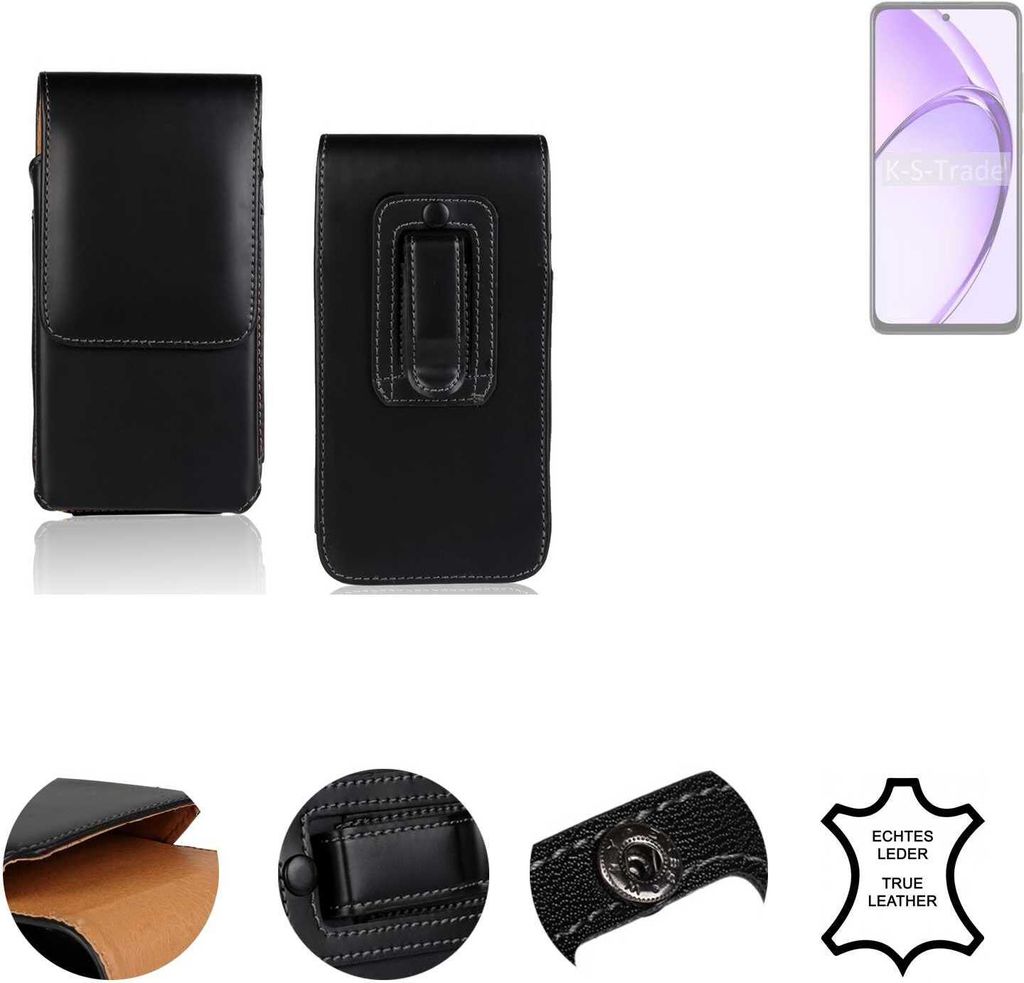 K-S-Trade Holster Gürteltasche Handy Hülle Schutzhülle kompatibel mit Oppo A80 5G Handyhülle Leder schwarz, 1x