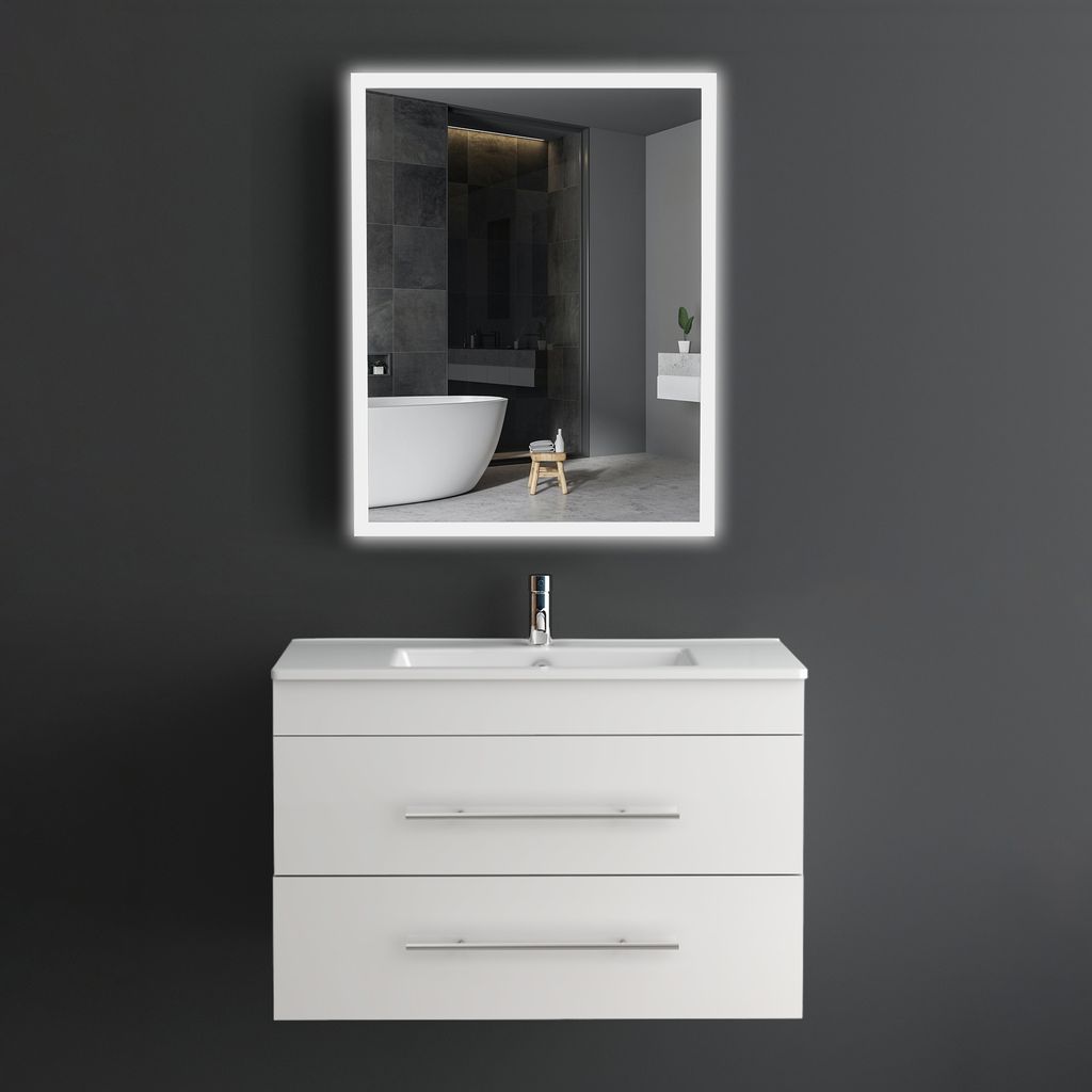 Alpenberger Waschbecken mit Unterschrank | Badezimmer Set 80 cm | Waschbecken mit Unterschrank und Spiegel | Badezimmerschrank mit Badspiegel | Bad...