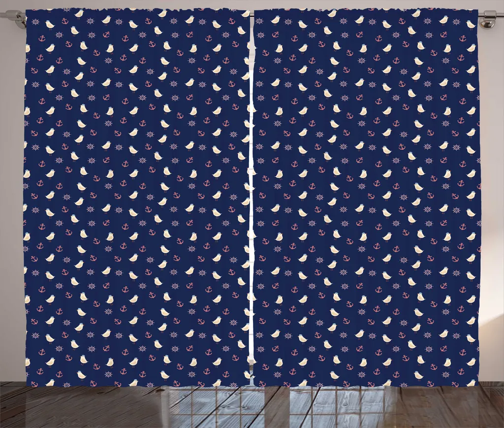 Rideaux Universels Bleu Nuit avec Motifs Oiseaux Marins pour le Salon