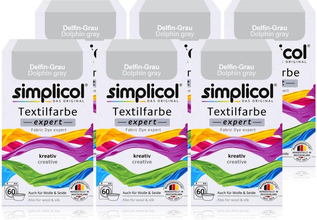 Simplicol Textilfarbe expert Delfin-Grau 150g - Farbe zum Färben (6er Pack)