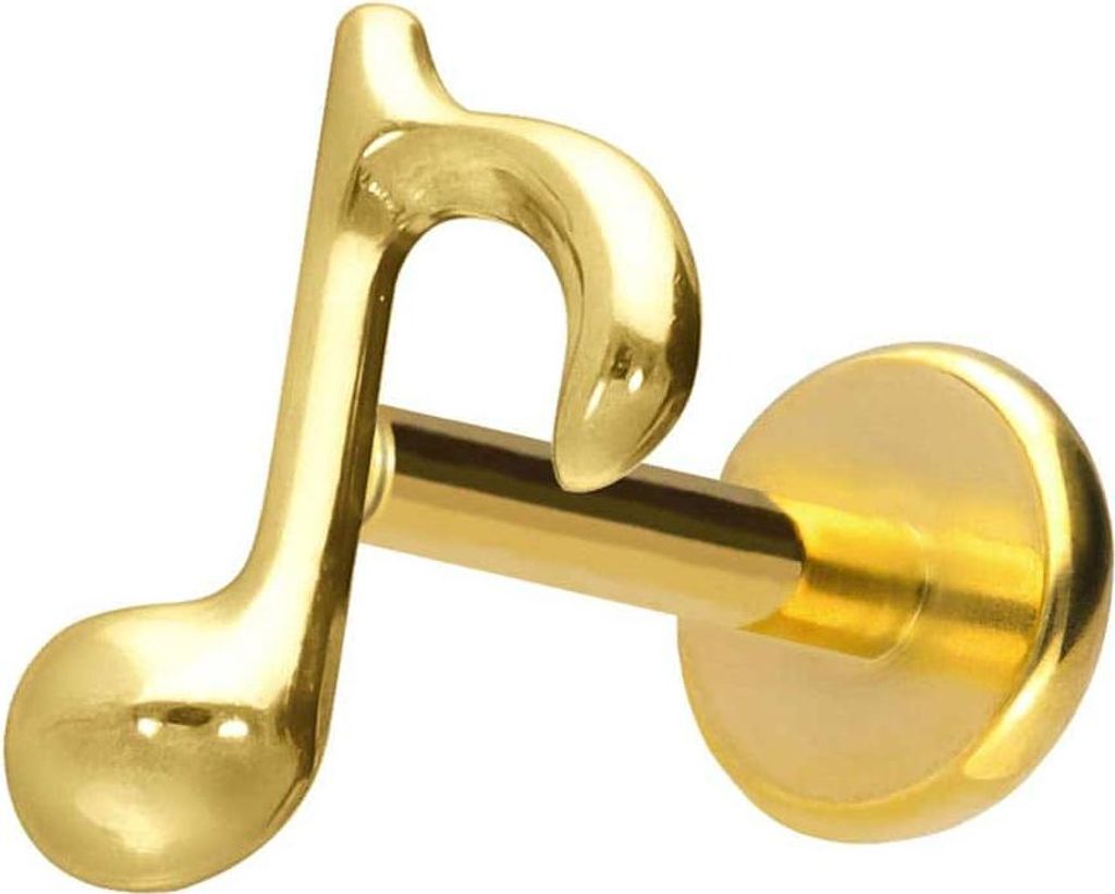 Ohrpiercing, Nasenpiercing Titan Labret mit Push Fit ACHTELNOTE Gold Stablänge: 10mm | Stabstärke: 1mm