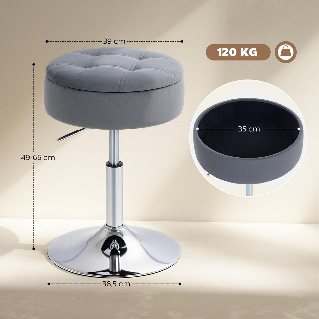 HOMCOM Barkruk, bistrostoel met opbergruimte, draaibare en Productafbeelding 