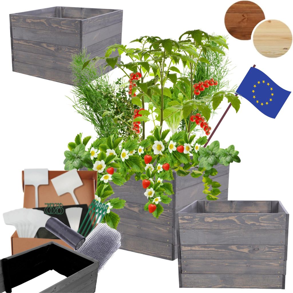 MODO24 Hochbeet Holz, Pflanzkasten, Massivholz, Kiefer, Kräuterbeet, Blumenkasten, Garten, Terrasse, 45x103x60 cm, Grau, ZP06