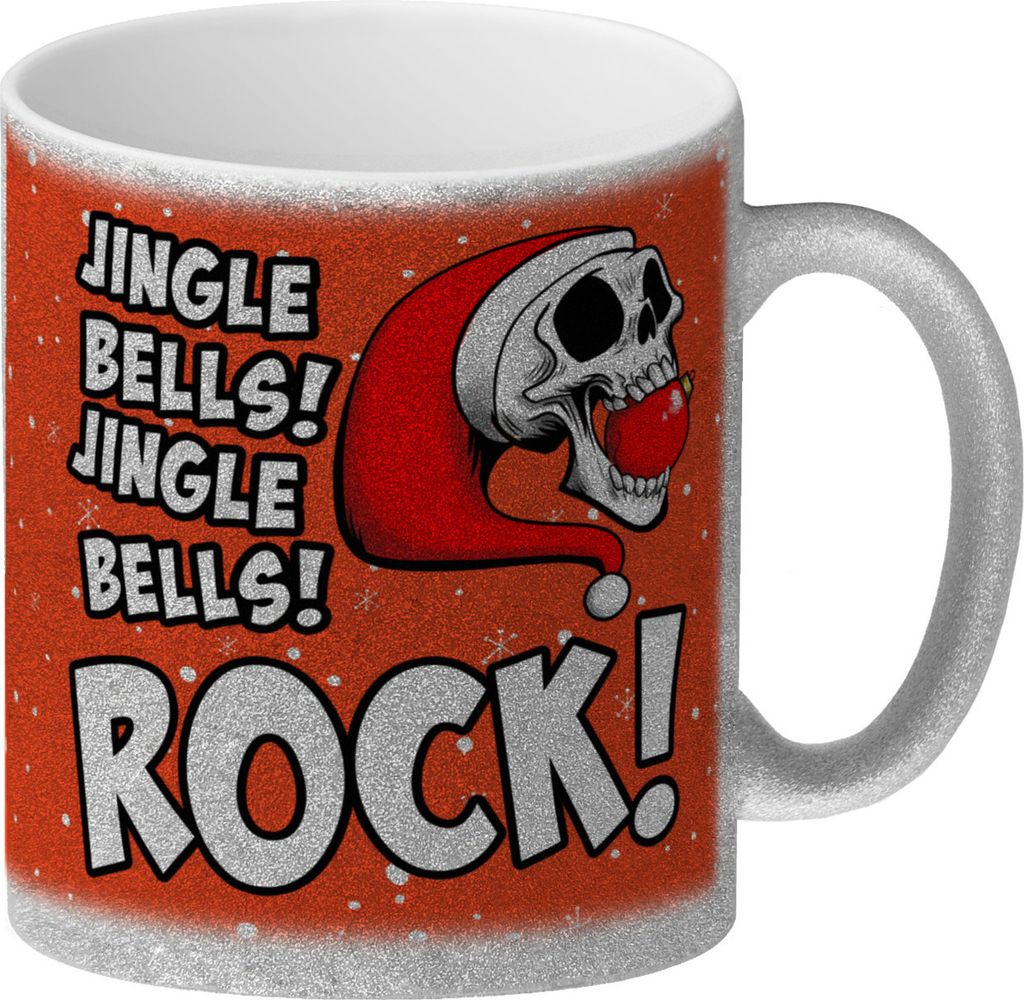Jingle Bells Rock Weihnachten Glitzer-Kaffeebecher mit Totenkopf