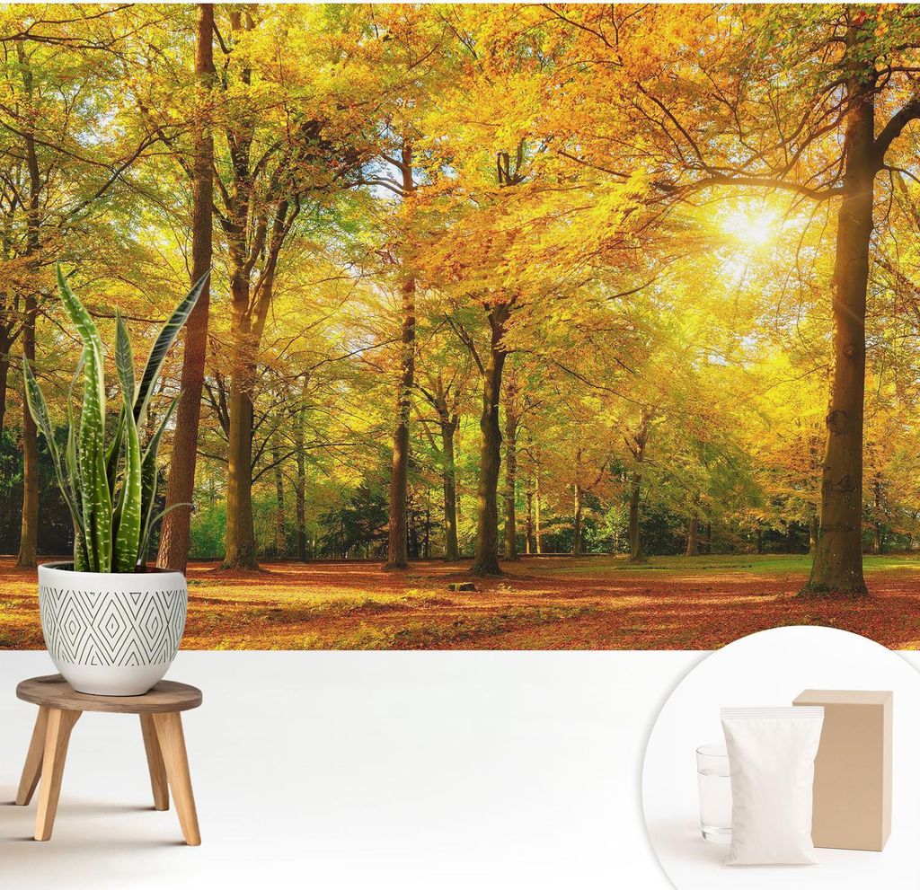 Fototapete - 208x146 cm - Tapete - Wandtapete - Wandbilder - Dekofolie - Tapete Folie - Wand - Dekoration - Wohnzimmer - Goldene Blätter