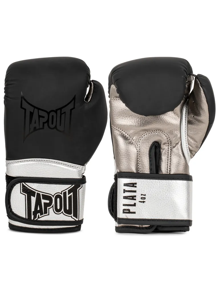 Gants de boxe junior Tapout PLATA Black Silver 02 oz - Cuir synthétique