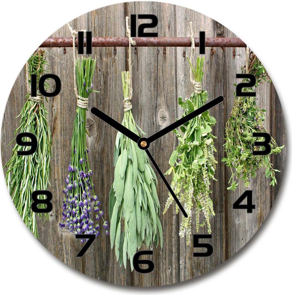 Wanduhr aus Glas 30fi Glasbild Glasuhr Gehärtetes Glas - schwarze-zeiger - Herbs on a string