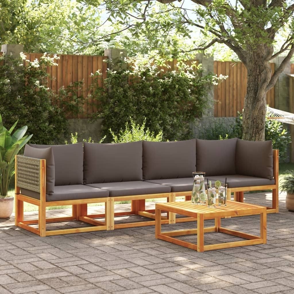 "Rabatt" 4-tlg. Gartensofa-Set mit Kissen Holz Akazie & Rattan - Lounge-Dining set CC10945