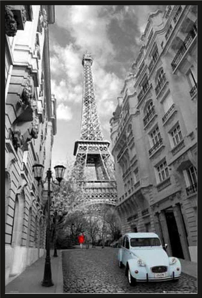 Décoration Murale Paris 2CV - Poster Encadré Noir pour Salon et Bureau