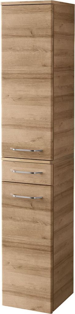 FACKELMANN Hochschrank MILANO / Badschrank mit Soft-Close / Maße (B x H x T): ca. 30,5 x 165,5 x 32 cm / 2 Türen und 1 Schublade / Türanschlag f...