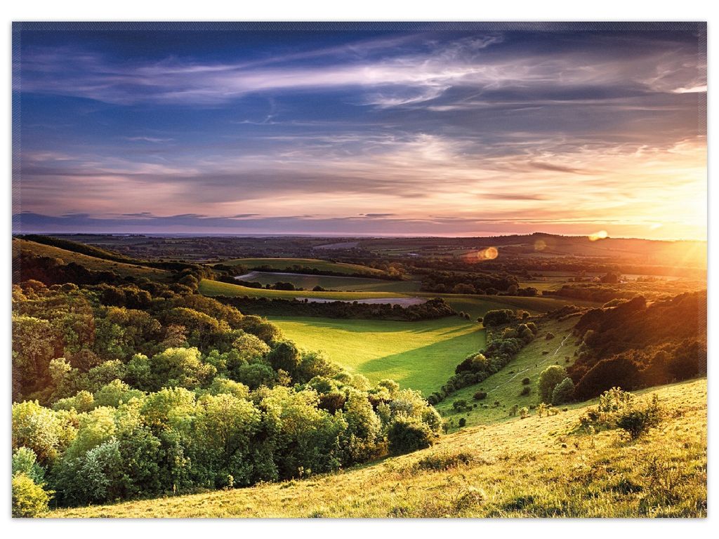 Wallario Premium Teppich, Größe 50 x 70 cm, Farbenfroher Sonnenuntergang in England
