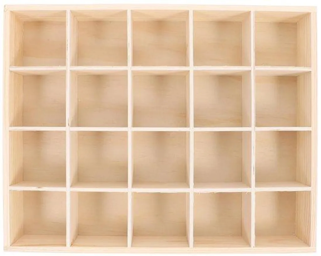 Présentoir à bijoux en bois naturel avec 20 cases de rangement fixes
