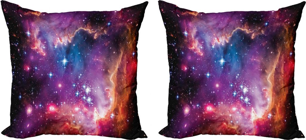 ABAKUHAUS Galaxis Kissenbezug Set (2Stück), Magellansche Wolke Stern, doppelseitiges Digitaldruckdekor mit Reißverschluss, 50 cm, Lila Blau Orange
