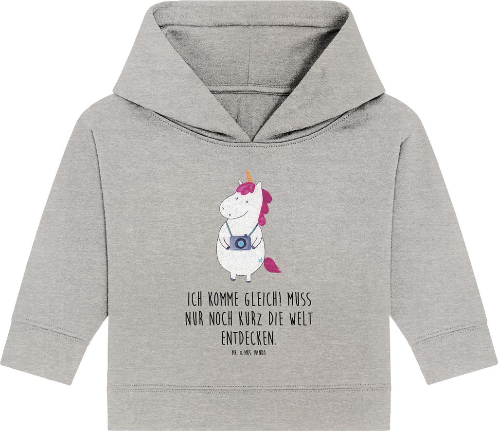 Mr. & Mrs. Panda Organic Baby Hoodie Einhorn Fotograf 12. - 18. Monat - Heather Grey - Geschenk, Unicorn, Urlaub, Kamera, Einhörner, Kapuzensweats...