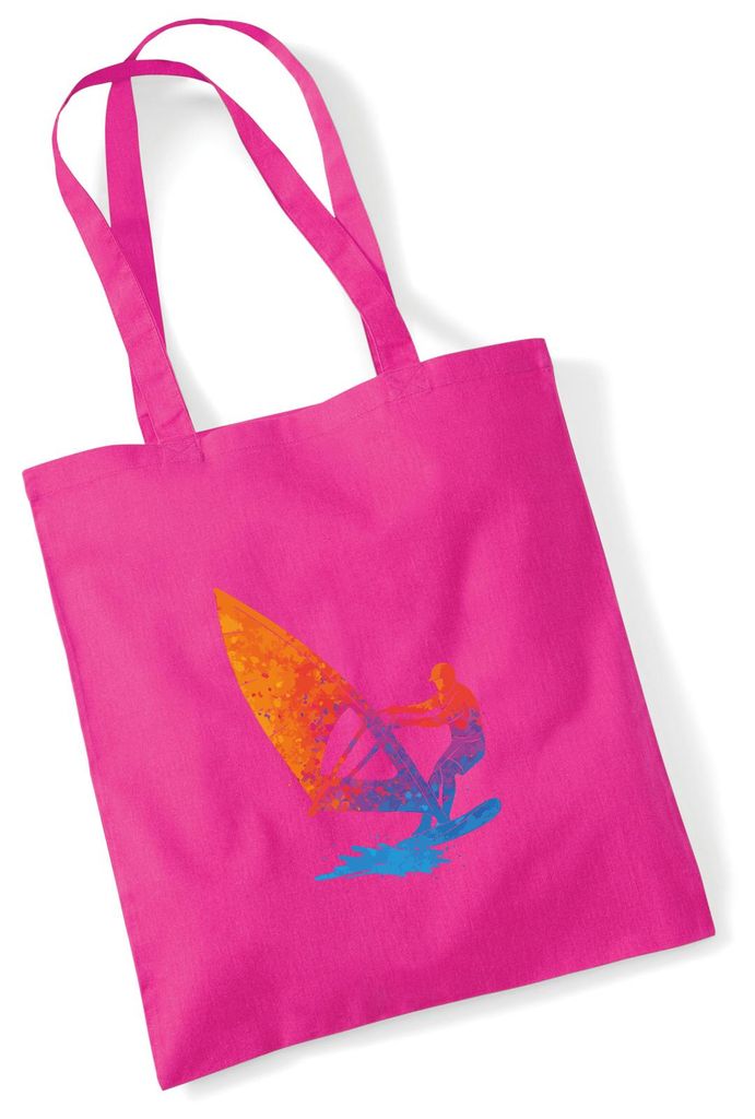 Huuraa Jutebeutel Windsurfen bunte Silhouette 10 Liter Fuchsia Baumwolle Tasche Geschenkidee