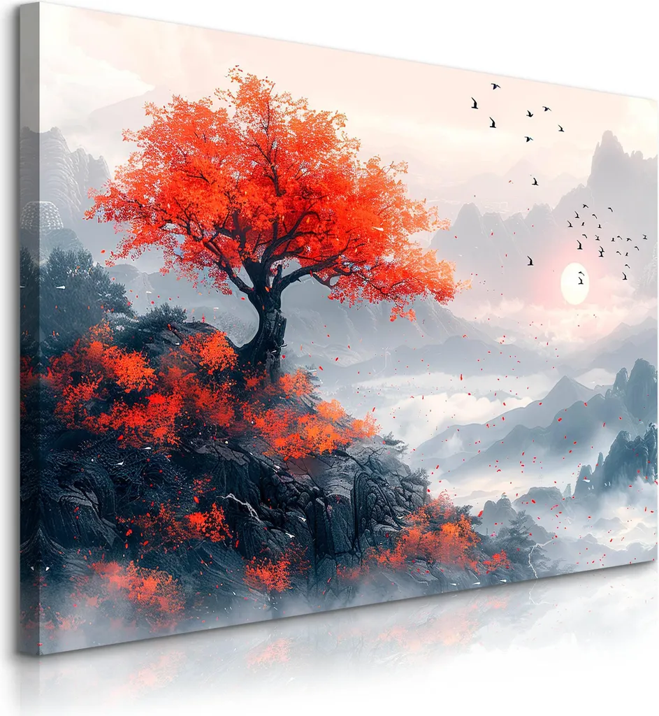 Muralo Quadro su Tela 120x80 Albero e Montagne - Stampa Canvas Design