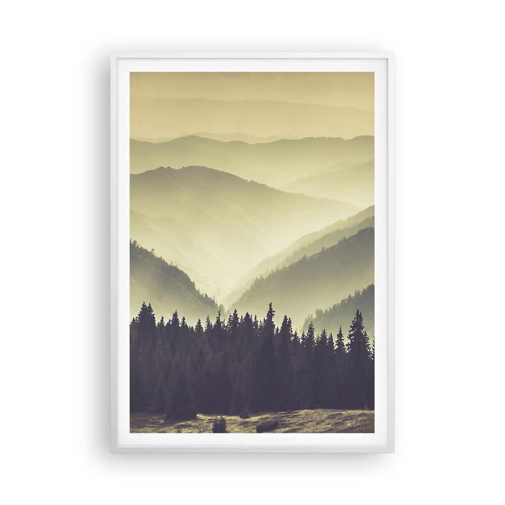 Gerahmtes Poster - Weißer Rahmen - Berge Wald Natur - 70x100 cm - Wand Bild - Wanddeko - Wandbilder - Kunstposter - Wandposter - Bilderrahmen - Bi...