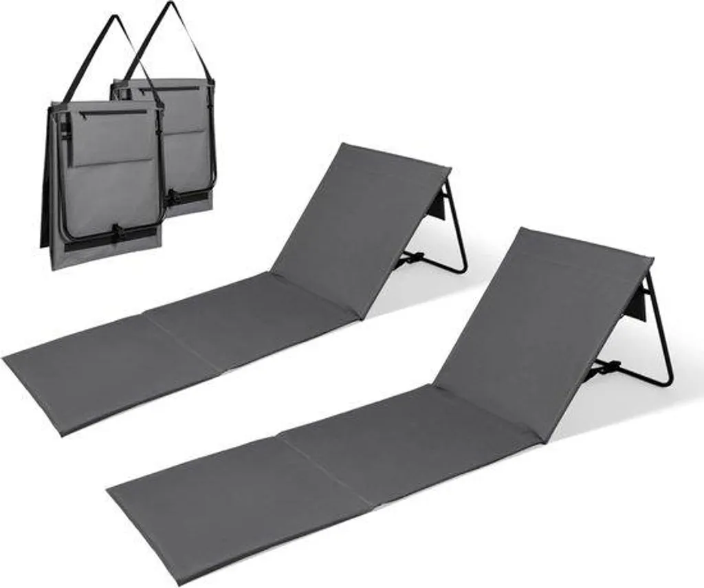 Chaises de plage grises pliables et ultra-légères - Lot de 2 confort