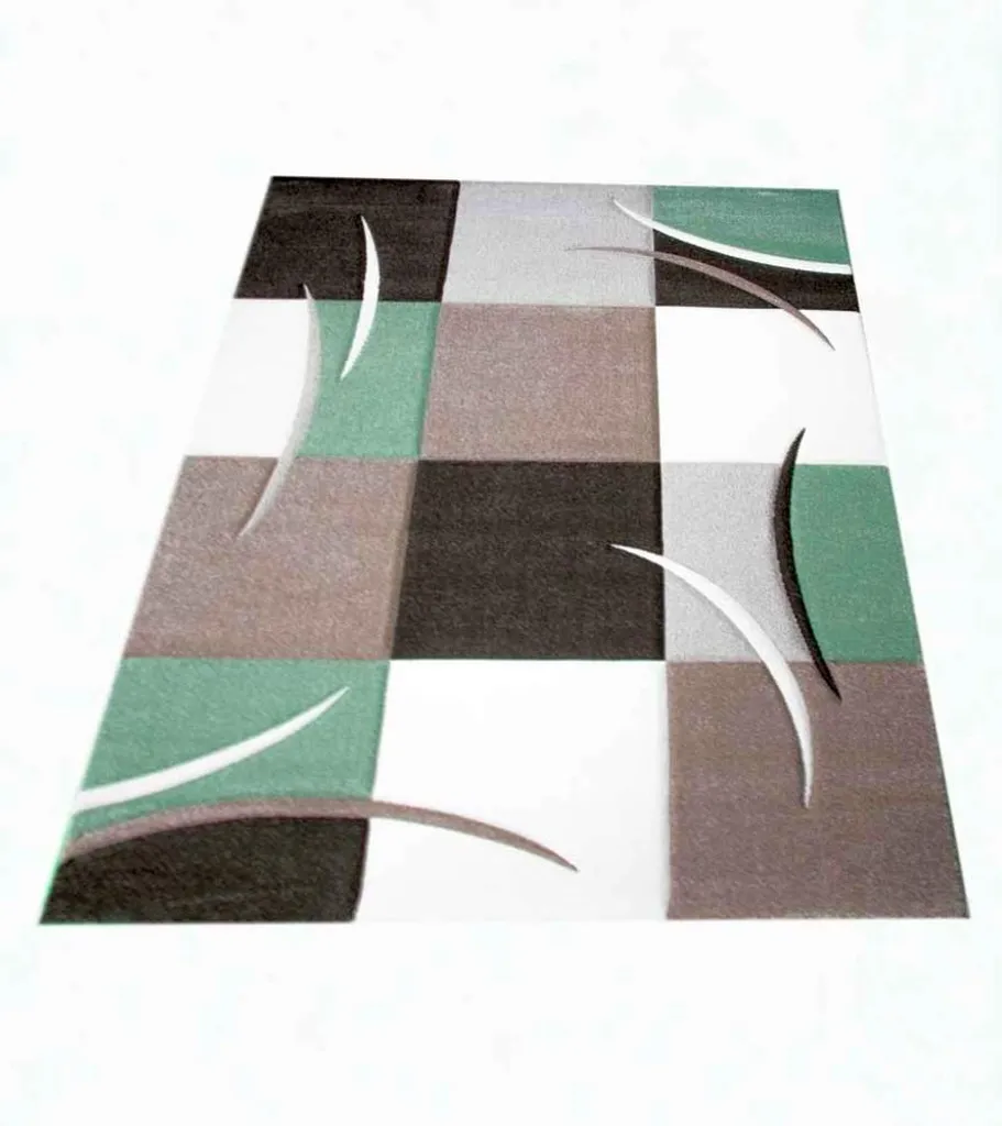 Grand tapis de passage moderne à carreaux pastels vert et crème 80x300 - 2