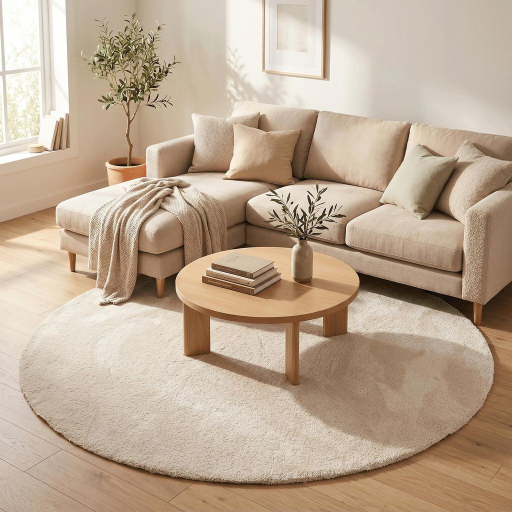 Super Soft Hochflorteppich Livorno Creme Rund, Größe:133 cm Rund