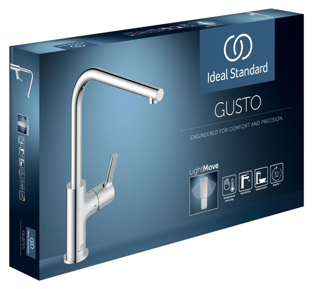 Keukenmengkraan GUSTO, L-boog, uitlooplengte 232mm, chroom Productafbeelding 